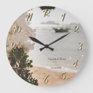 Segelboot Blumen Strand  Große Wanduhr