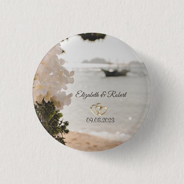 Segelboot Blumen Strand Hochzeit Button (Vorderseite)