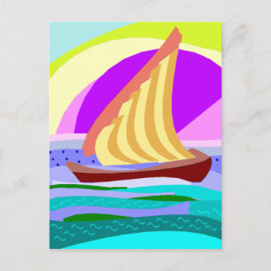 Segelboot, bunter Regenbogenhimmel und Seepostkart Postkarte