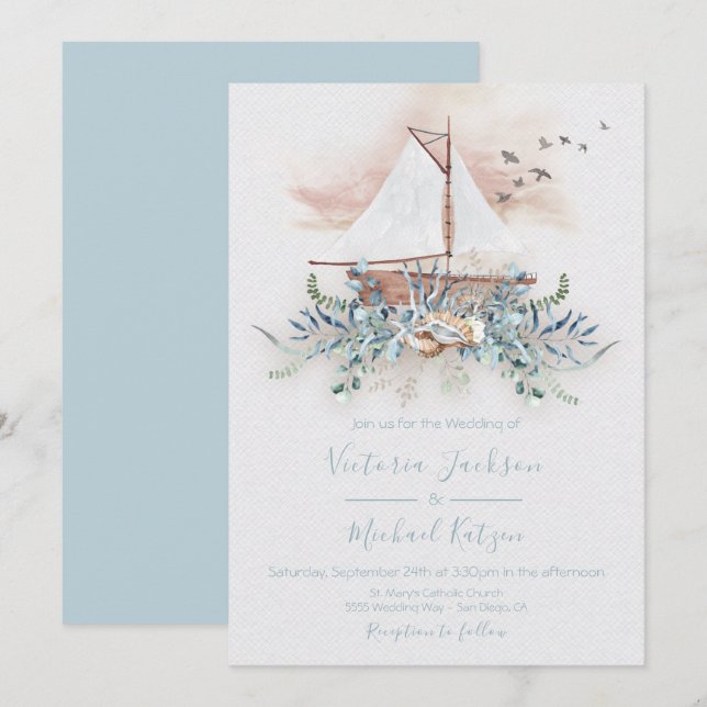 Segelboot Einladungen für Hochzeiten (Vorne/Hinten)