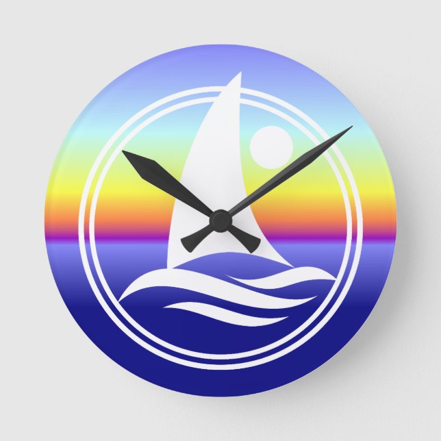 Segelboot-Entwurf Runde Wanduhr (Vorderseite)