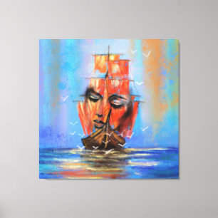 Segelboot Frau Canvas Print - Malerei Leinwanddruck