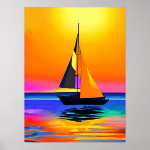 Segelboot gegen einen pulsierenden Sonnenuntergang Poster