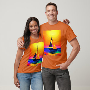 Segelboot gegen einen pulsierenden Sonnenuntergang T-Shirt