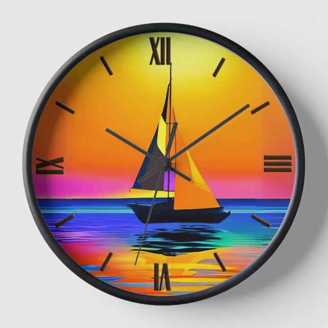 Segelboot gegen einen pulsierenden Sonnenuntergang Uhr (Vorderseite)