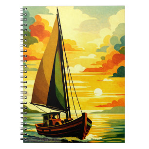 Segelboot Golden Sunset Vintage Kunst Notizblock