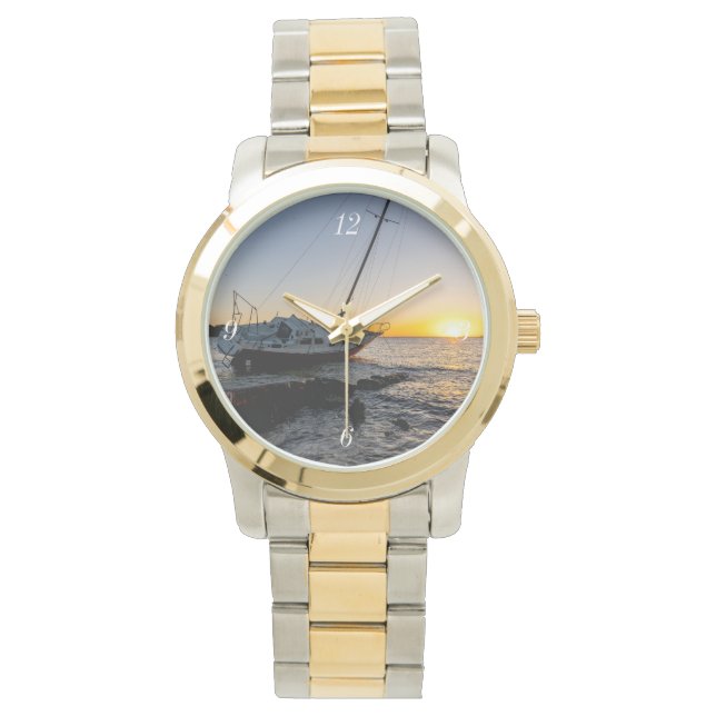 Segelboot "Gulf Breeze" und Jetty Sunset Watch Armbanduhr (Vorderseite)