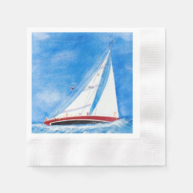 Segelboot in Aquarellon auf hoher See Serviette (Vorderseite)