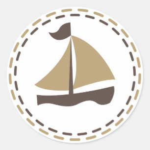 Segelboot in Braun und Beige - Segler, Ozean Runder Aufkleber