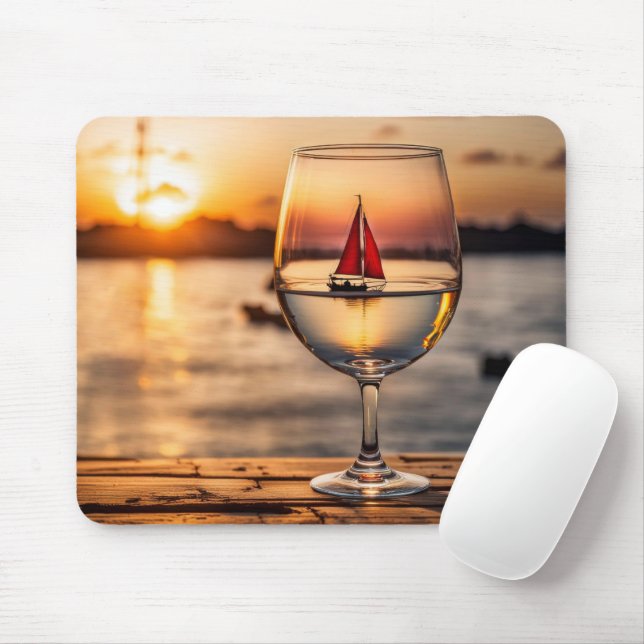 Segelboot in Weinglas Mousepad (Mit Mouse)