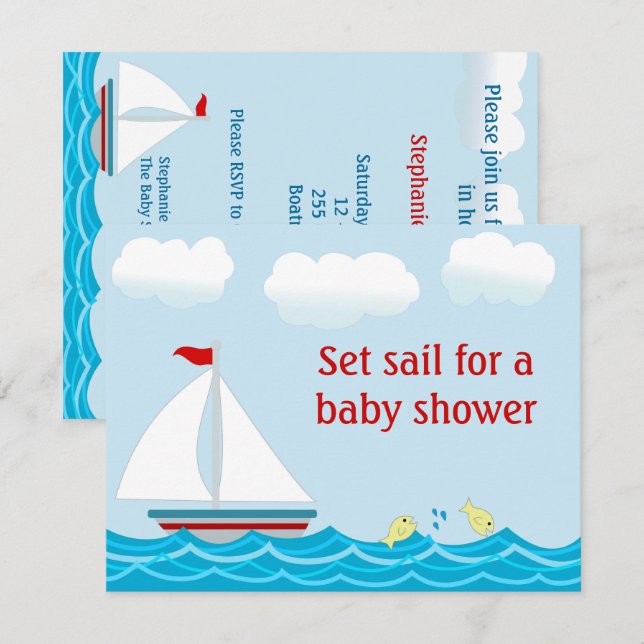 Segelboot Kinderdusche Einladung (Vorne/Hinten)