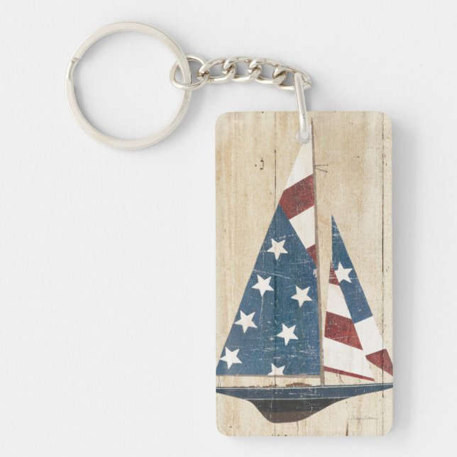 Segelboot mit amerikanischer Flagge Schlüsselanhänger (Vorderseite)