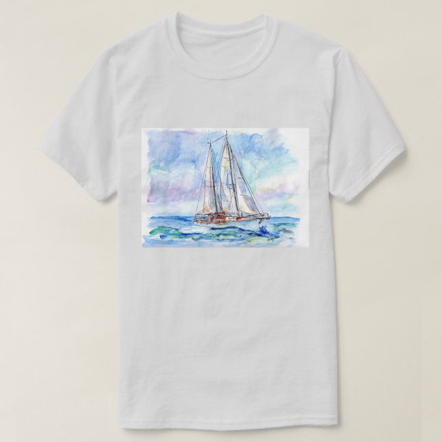 Segelboot mit Aquarellfarbe T-Shirt (Design vorne)