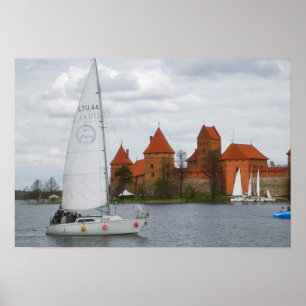 Segelboot mit Inselburg am Galvesee, Poster