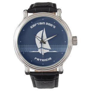 Segelboot mit kundengerechtem Text Armbanduhr