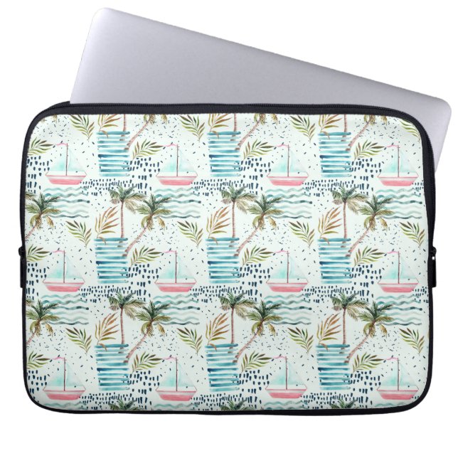 Segelboot mit Palmenbaummuster Laptopschutzhülle (Vorderseite)