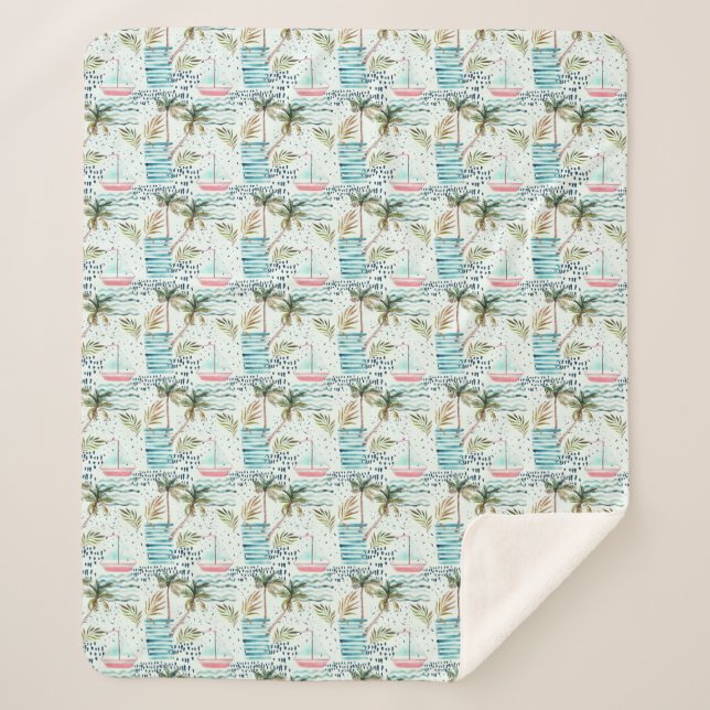Segelboot mit Palmenbaummuster Sherpadecke (Vorderseite)