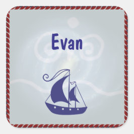 Segelboot mit Rope-Rahmen-Text Quadratischer Aufkleber