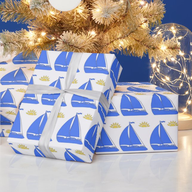 Segelboot mit weißem Hintergrund Geschenkpapier (Feiertage)