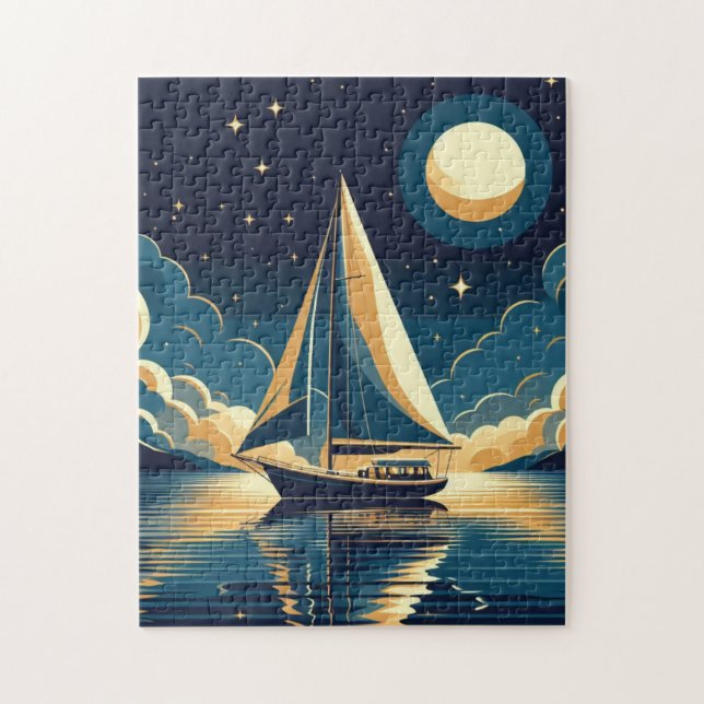 Segelboot nachts (Vertikal)