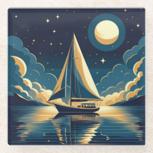 Segelboot nachts glasuntersetzer