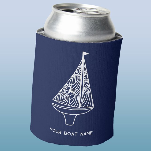 Segelboot Name Nautical Navy Blue Dosenkühler (Your boat name custom text sailing boat yacht navy blue can cooler)