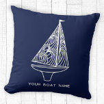 Segelboot Name Nautical Navy Blue Kissen<br><div class="desc">Fügen Sie Ihren Bootsnamen zu diesem modernen blau-weißen Segelboot-Design hinzu. Ideal für ein Boot, einen See oder ein Strandhaus oder für alle, die Lieben segeln. Originelle Kunst von Nic Squirrell.</div>