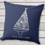 Segelboot Name Nautical Navy Blue Kissen<br><div class="desc">Fügen Sie Ihren Bootsnamen zu diesem modernen blau-weißen Segelboot-Design hinzu. Ideal für ein Boot, einen See oder ein Strandhaus oder für alle, die Lieben segeln. Originelle Kunst von Nic Squirrell.</div>