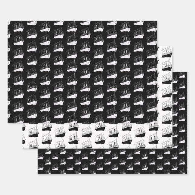 Segelboot Nautic Black and White Geschenkpapier Set (Set)