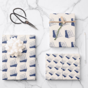Segelboot Nautic Blue and White Ship Geschenkpapier Set