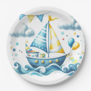 Segelboot Nautical Blau Baby Shower Pappteller