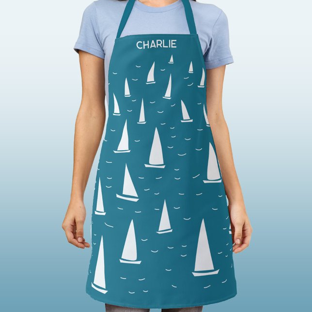 Segelboot Nautical Personalisiert Schürze (Personalized custom name sailing boat yacht nautical apron)