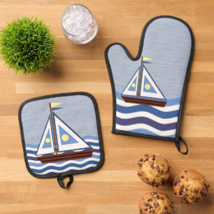 Segelboot Ofenhandschuh & Topflappen-Set