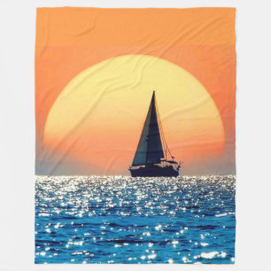 Segelboot-Ozean-Sonnenuntergang Fleecedecke