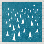 Segelboot Seascape Poster<br><div class="desc">Ein Segelboot Rennen auf einem aquamarinen grünen Ozean. Ideal für Ihren Lieblingssegler,  Yachtrennen und Regatta-Fan. Original nautische Kunst von Nic Squirrell.</div>