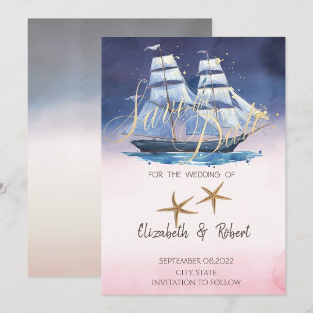 Segelboot Seesterne  Datum speichern Save The Date (Vorne/Hinten)