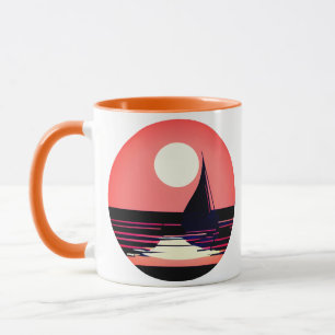 Segelboot Silhouette gegen einen orangen Sonnenunt Tasse