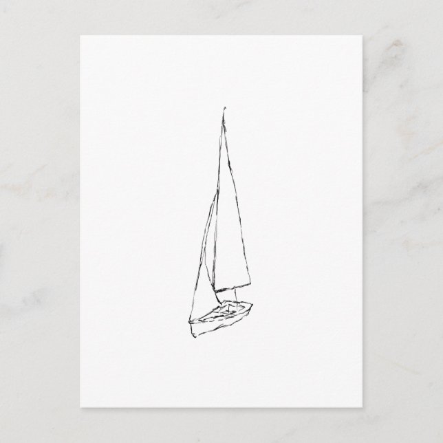 Segelboot. Skizze in Schwarz und Weiß. Postkarte (Vorderseite)
