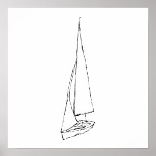 Segelboot. Skizze in Schwarzweiss. Poster