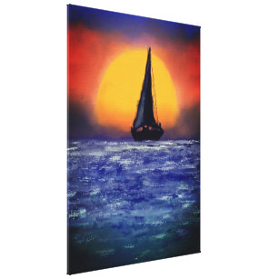 Segelboot Sonnenuntergang - Aquarell Art Leinwanddruck
