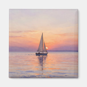 Segelboot-Sonnenuntergang-Aquarell-Seelandschaft Magnet