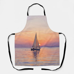 Segelboot Sonnenuntergang Aquarell Seelandschaft Schürze
