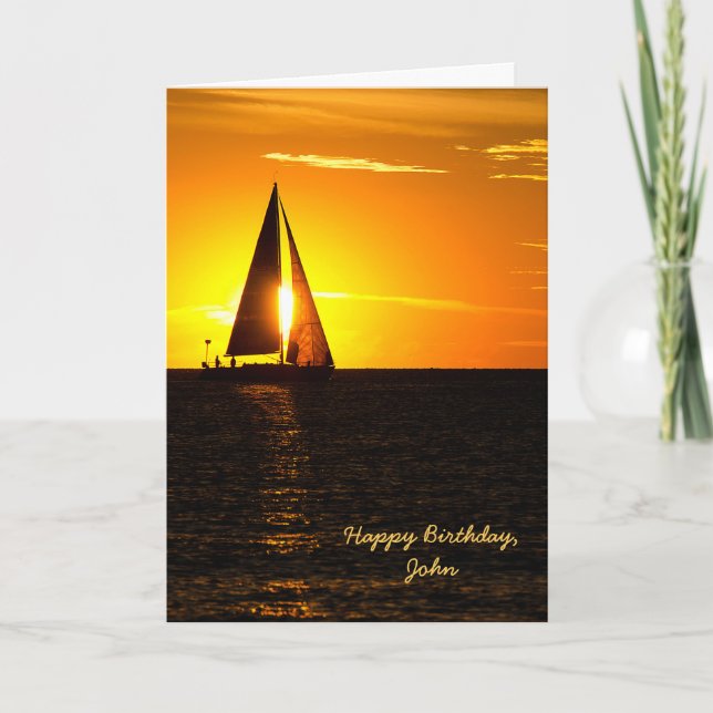 Segelboot-Sonnenuntergang-Geburtstag Karte (Vorderseite)