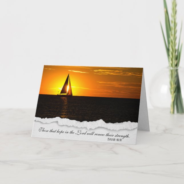 Segelboot Sonnenuntergang mit Bibel Verse Karte (Vorderseite)