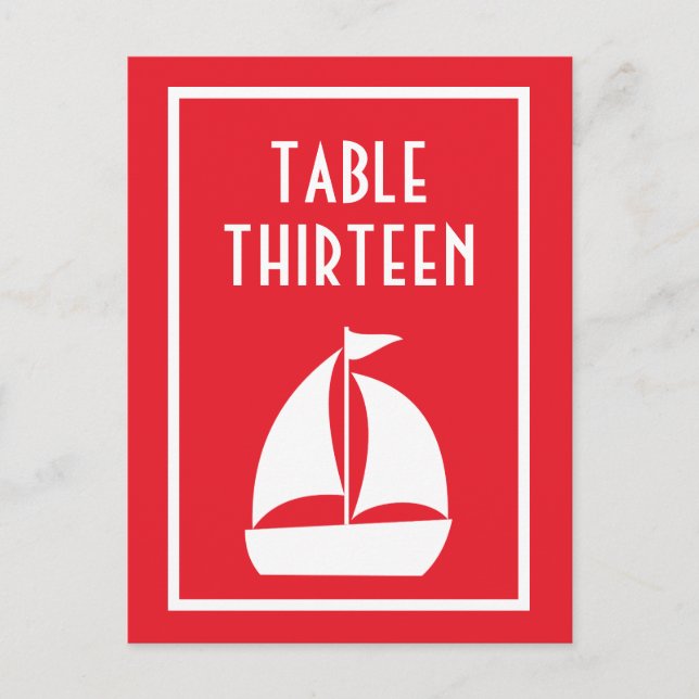 Segelboot-Tischnummern (rot / weiß) Postkarte (Vorderseite)