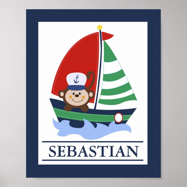 Segelboot und Affe Benutzerdefinierter Wandkunst D Poster (Vorne)