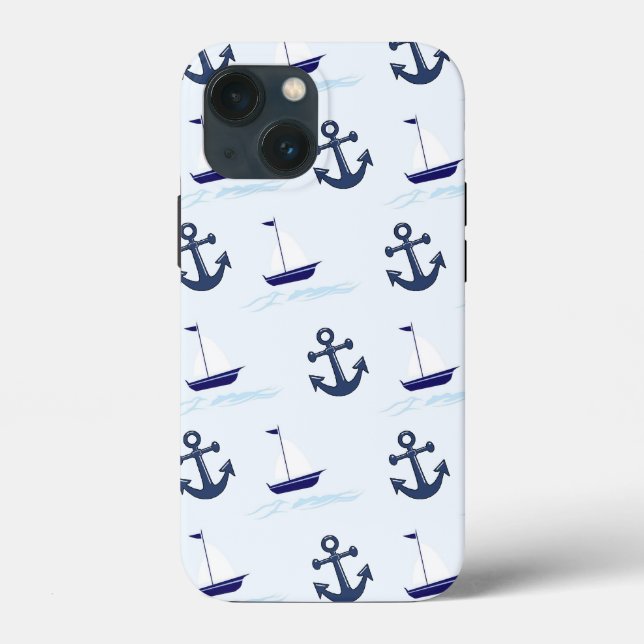 Segelboot und Anchor Muster Blau Case-Mate iPhone Hülle (Rückseite)