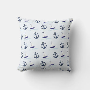 Segelboot und Anchor Muster Blau Kissen