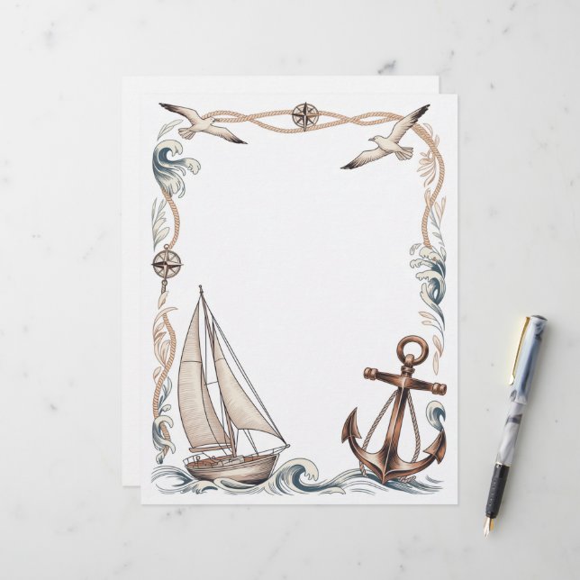 Segelboot und Anker Briefbogen (Vorderseite/Rückseite Beispiel)