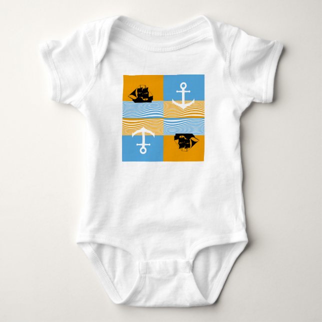 Segelboot und Ankermuster Baby Strampler (Vorderseite)